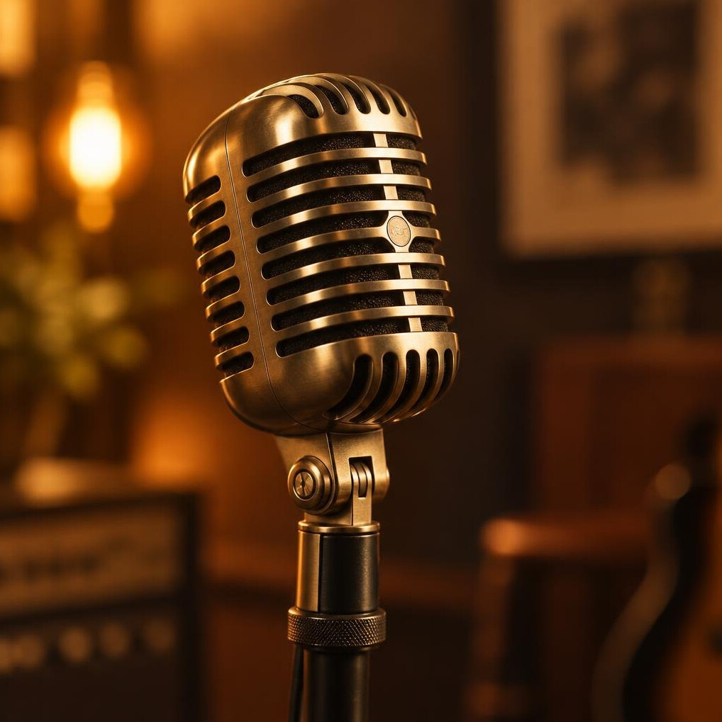 Microphone on a stage in warm light