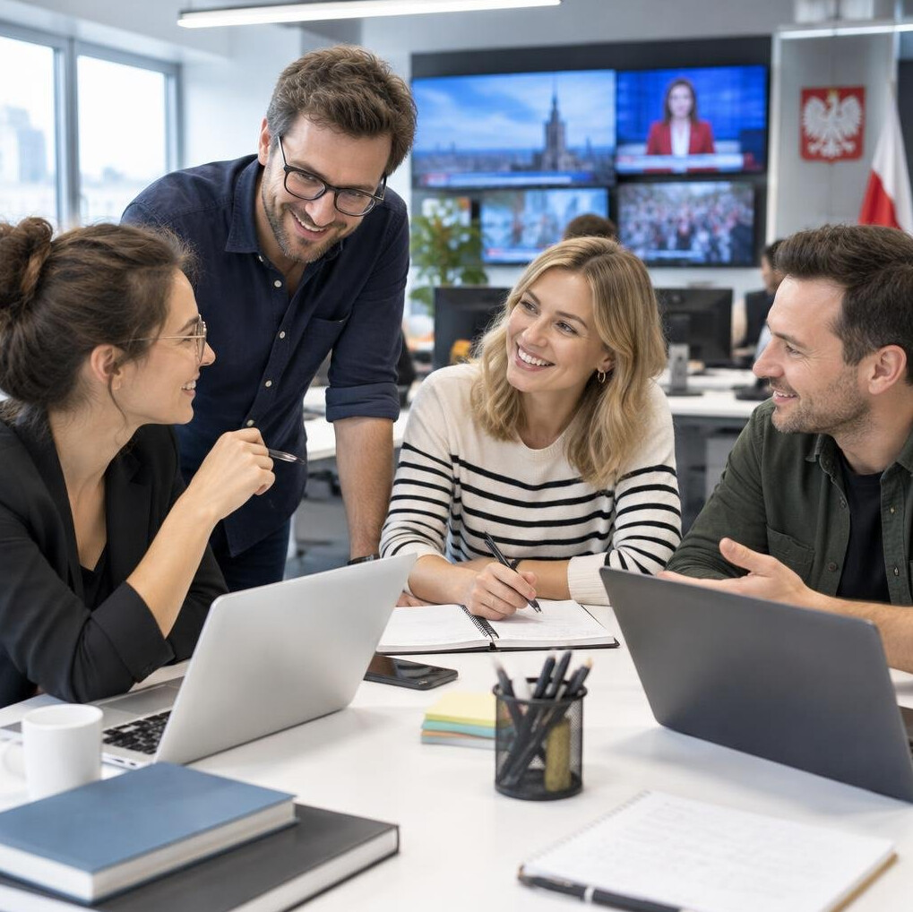 Editorial team brainstorming around a table